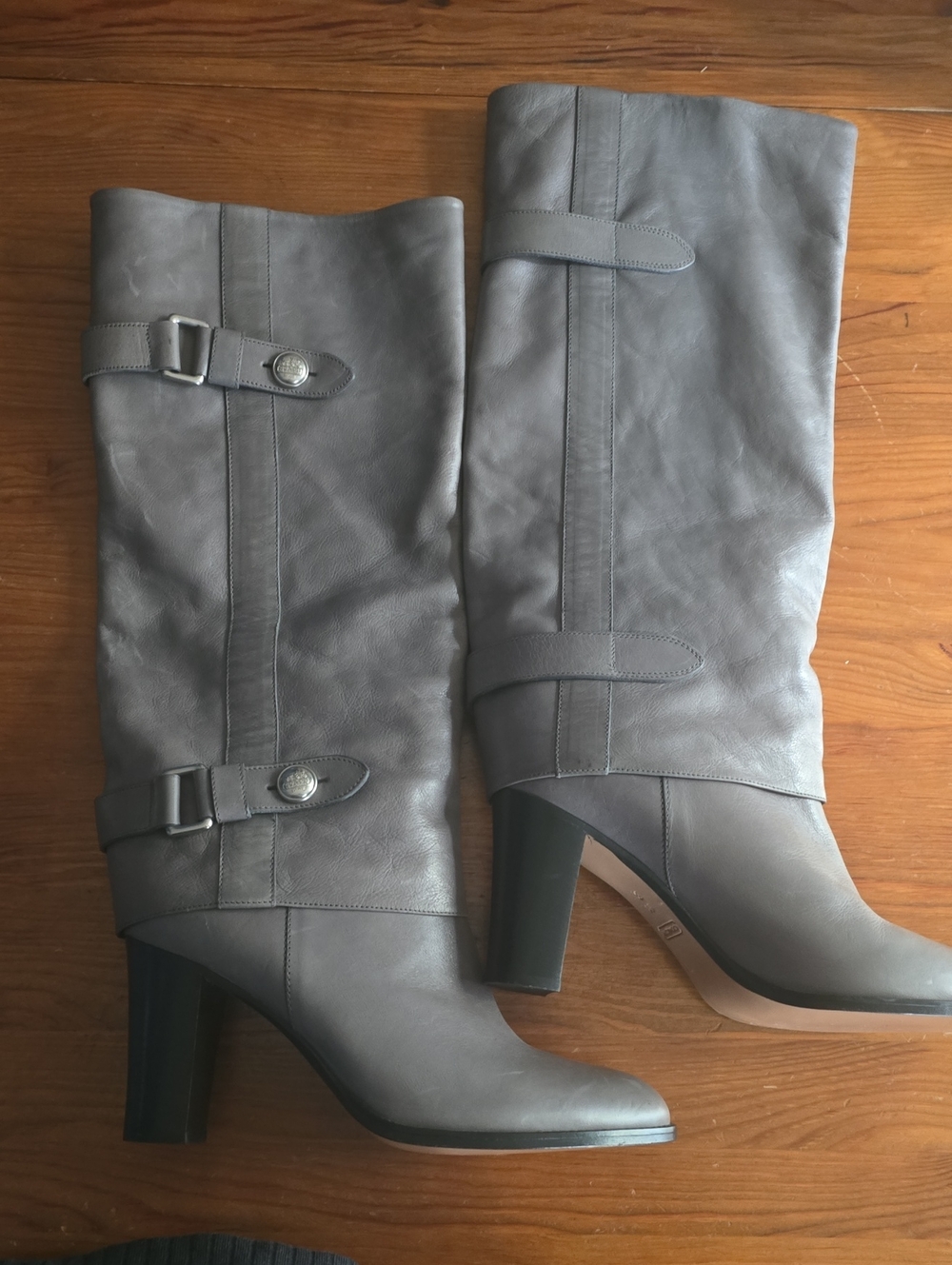 Coach Grey Leather Knee-High Heeled Boots
